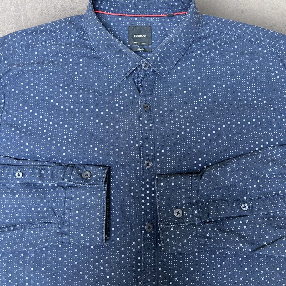 Strellson Mens Shirt XL Slim Fit Geometric Button-Up Long Sleeve Cotton Blend‎